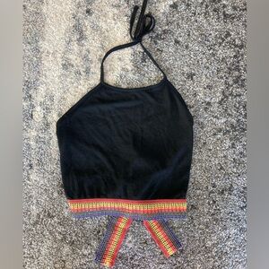 Pitusa Black Crop Top with Colorful Trim